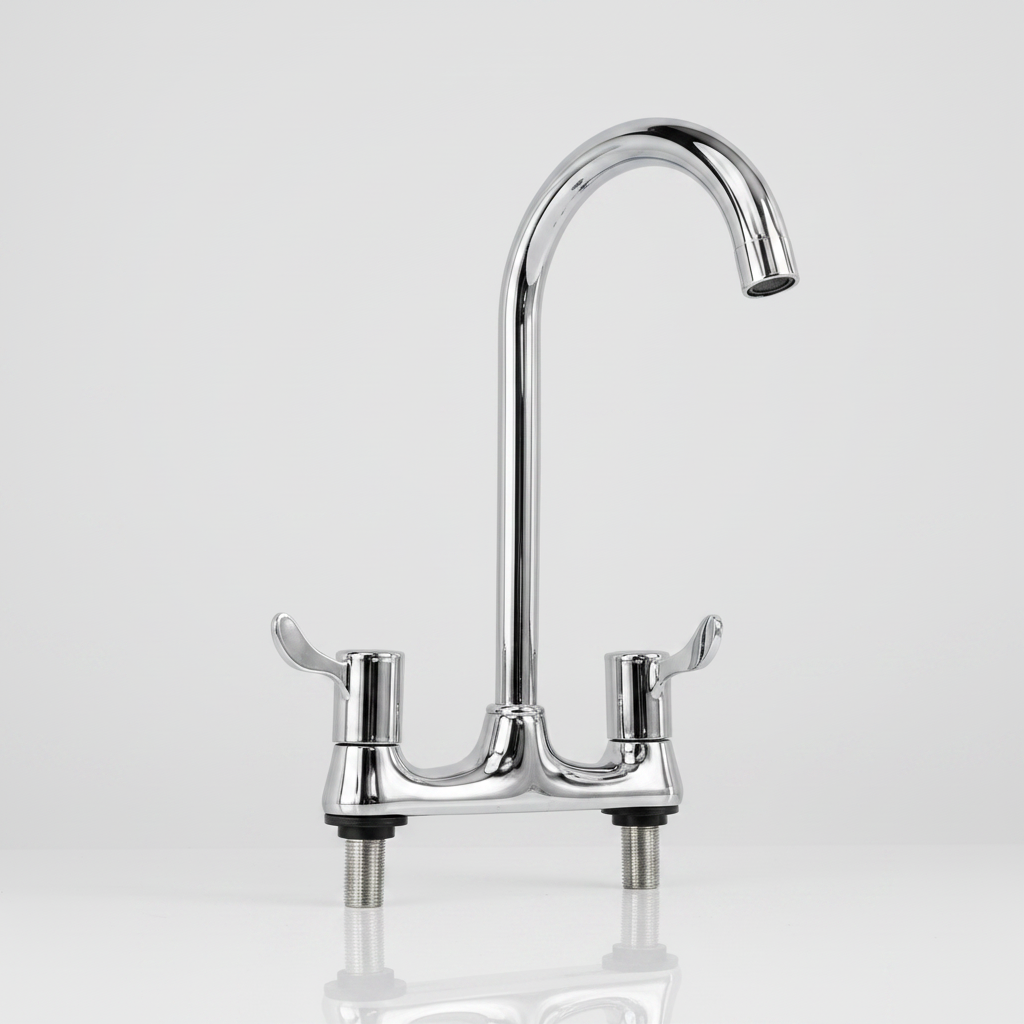 Crown High Spout Dual Control Kitchen Sink Mixer Lever Taps – Chrome