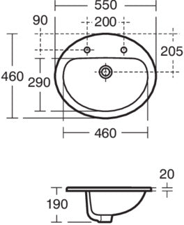 Ideal Standard Orbit 21 55cm Inset Basin (2 Tap Holes)