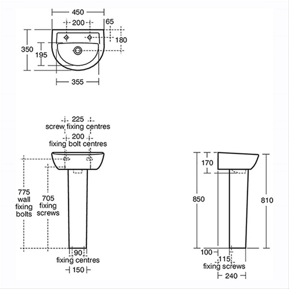 Ideal Standard Sandringham 21 2-Taphole Cloakroom Basin (35cm / 45cm)