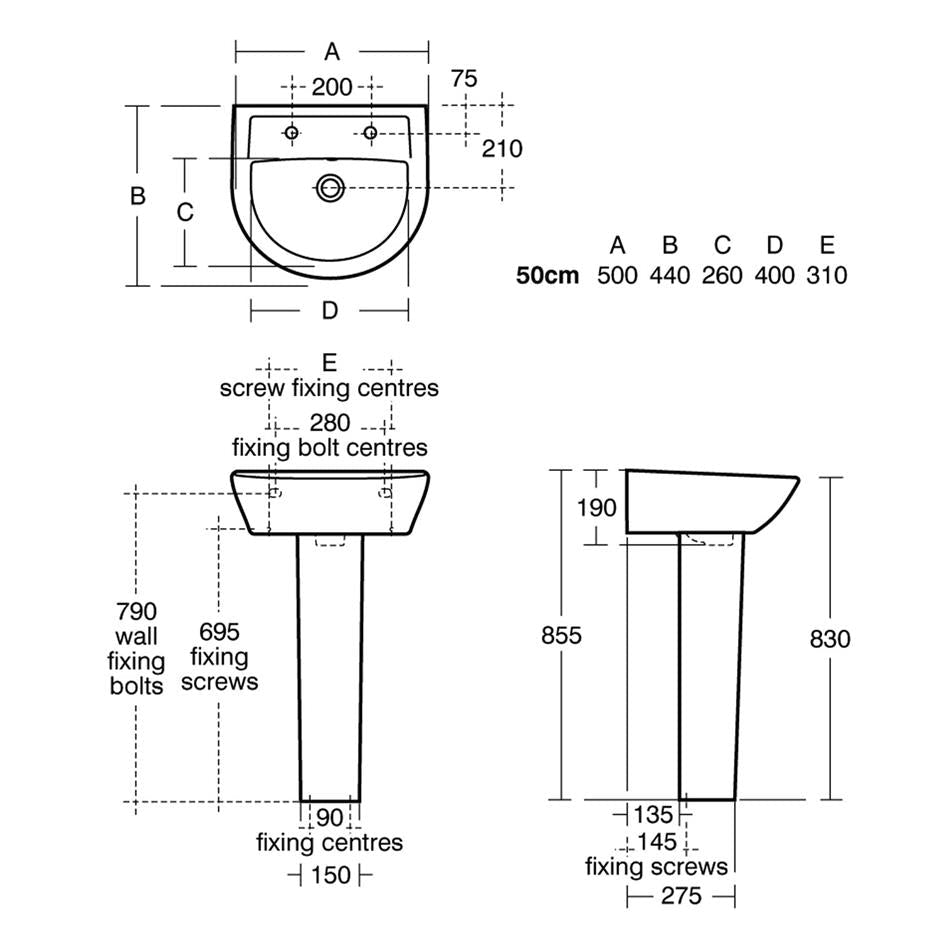 Ideal Standard Sandringham 21 1-Taphole Basin (50cm)