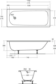 Sandringham 21 Steel Bath 1700 X 700mm No Tap Holes