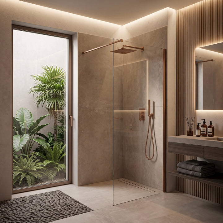 Aqualla 8mm Wetroom Shower screen Brushed Bronze