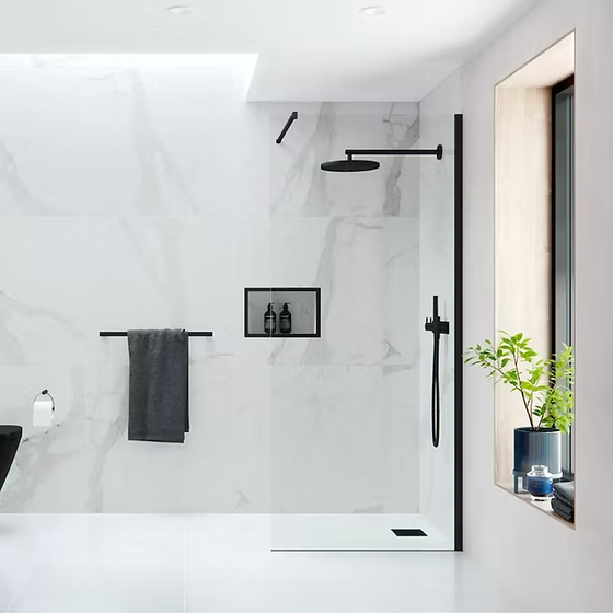 Verve 8mm Matt Black Wetroom Glass Panel
