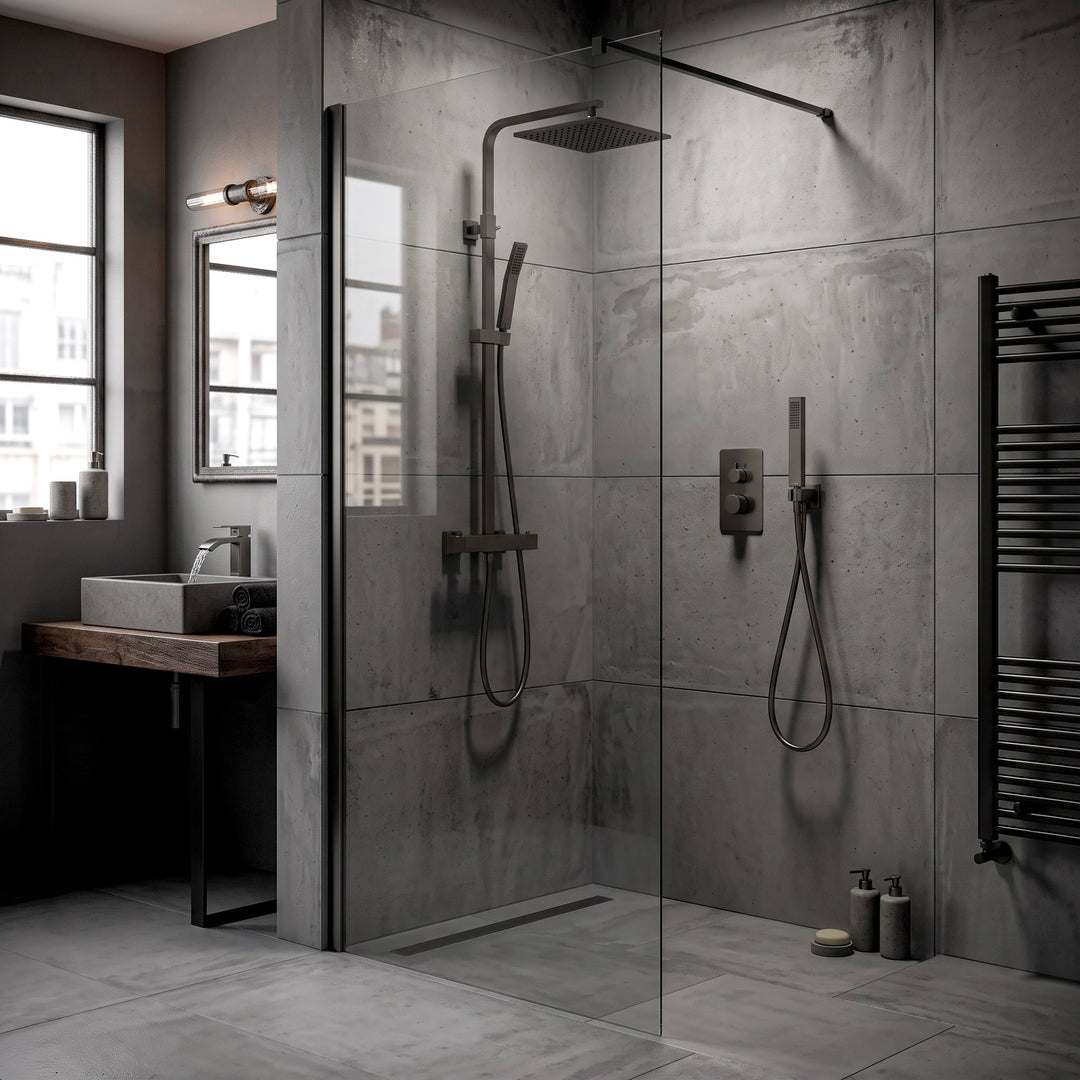 Aqualla 8mm Wetroom Shower screen Gunmetal Grey