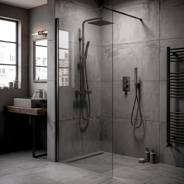 Aqualla 8mm Wetroom Shower screen Gunmetal Grey
