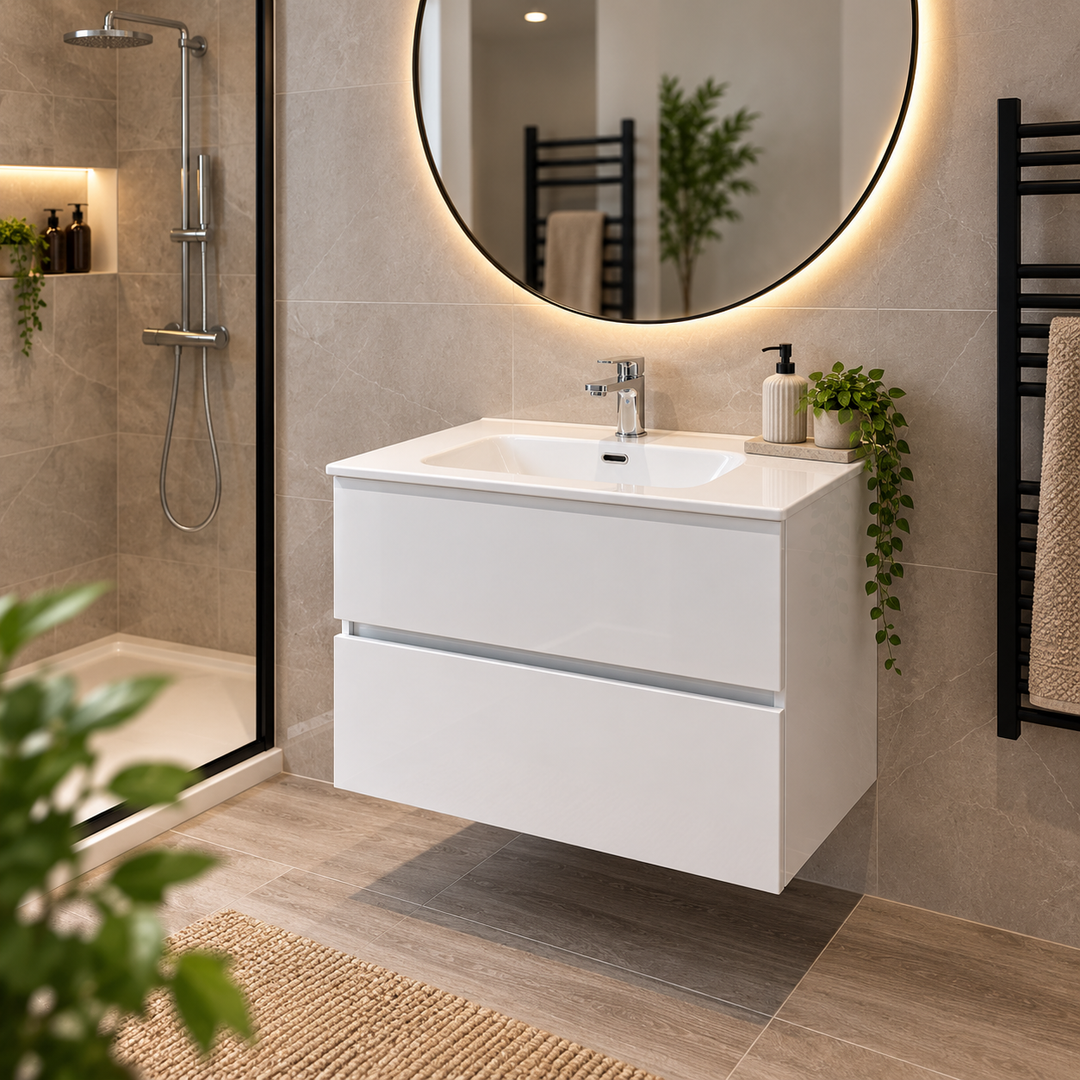 ICON 60cm Wall-Hung Gloss White Unit & Basin