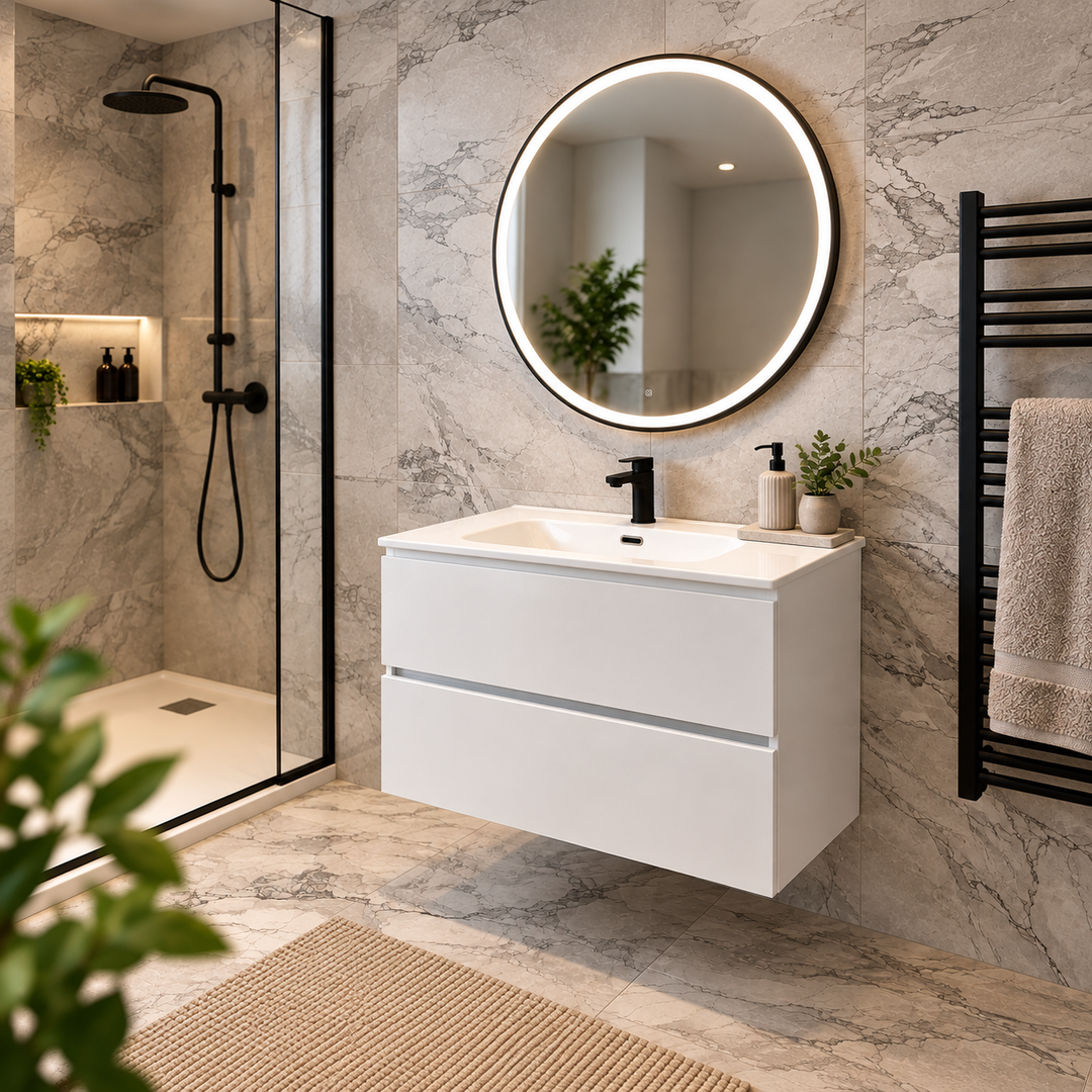 ICON 80cm Wall-Hung Gloss White Unit & Basin