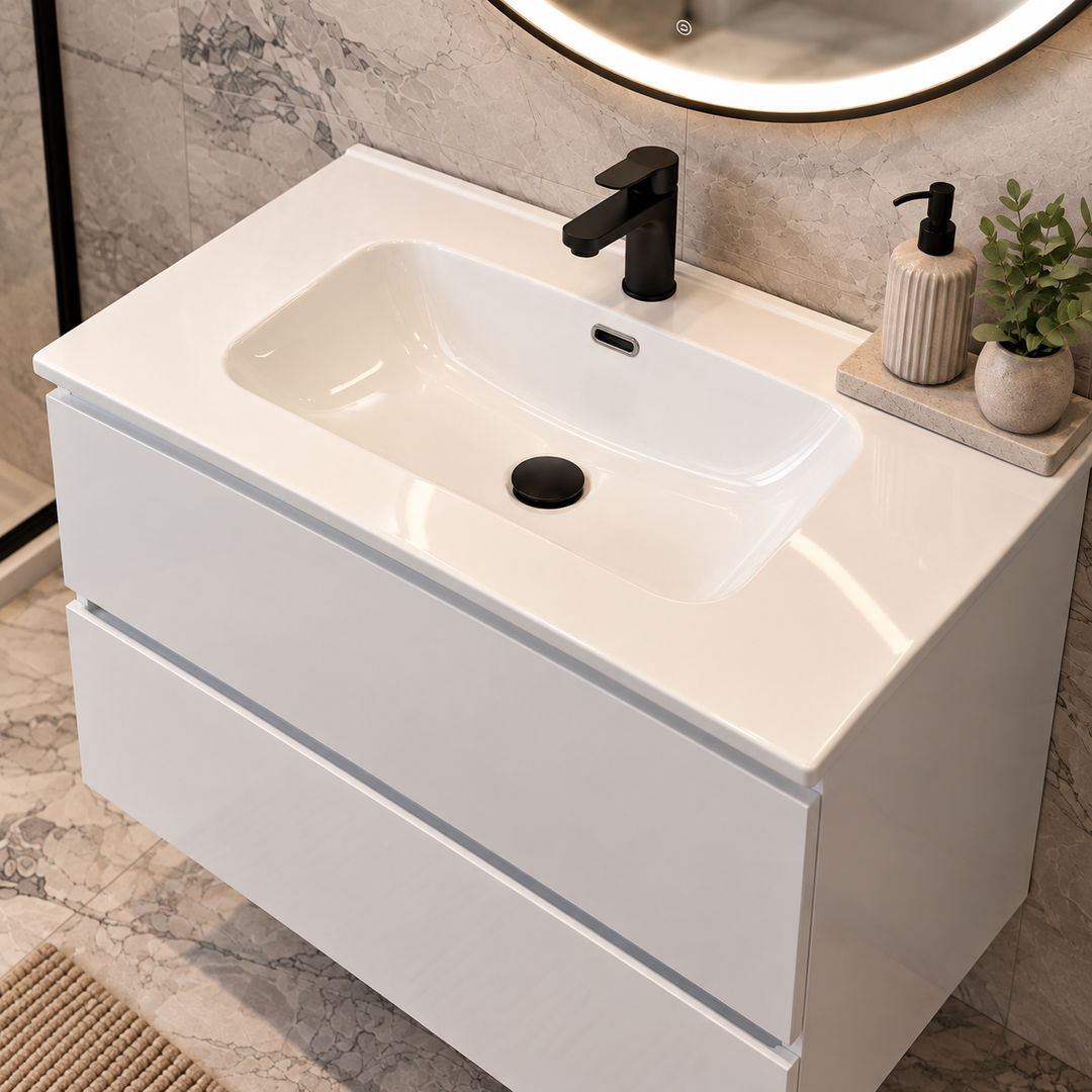 ICON 80cm Wall-Hung Gloss White Unit & Basin