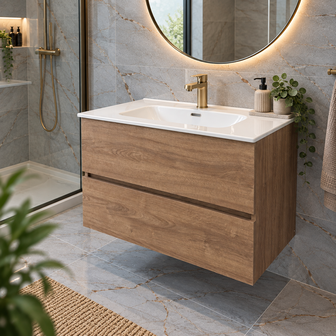 ICON 80cm Wall-Hung Oak Unit & Basin