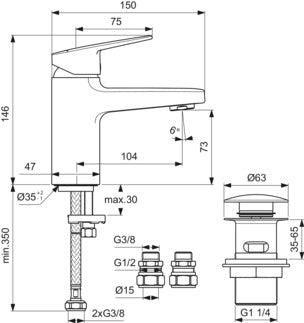 Ceraplan Basin Mixer & Click Waste (Chrome)