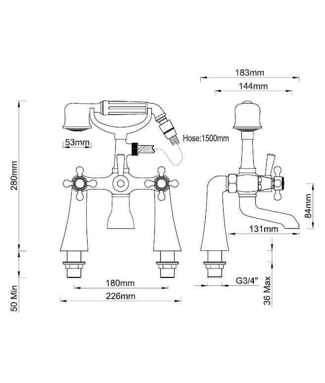 Adare Traditional Bath Shower Mixer - Chrome