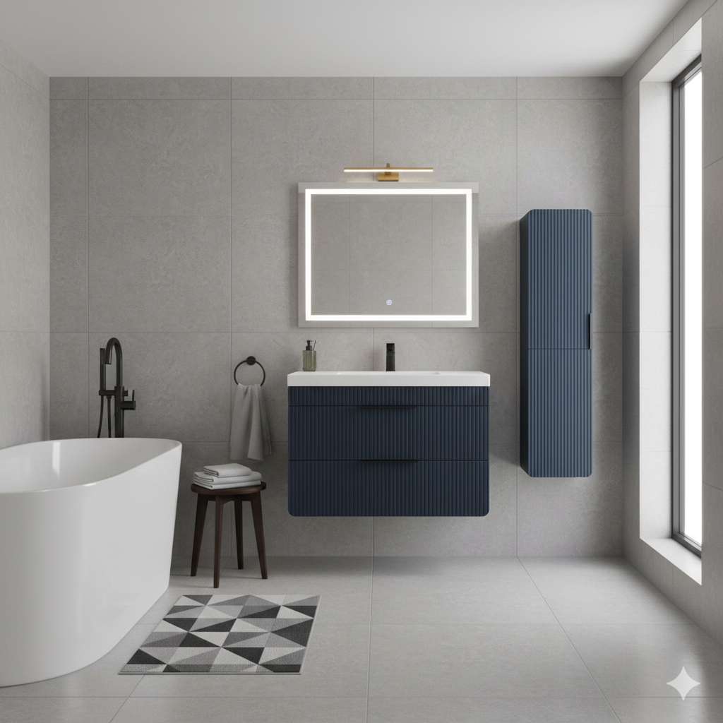 Pedro Tall Wall Hung Storage Unit in Indigo Blue