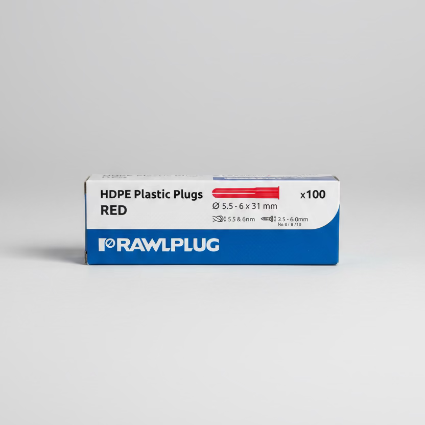 Rawlplug HDPE Plug Red Box (100 Plugs)