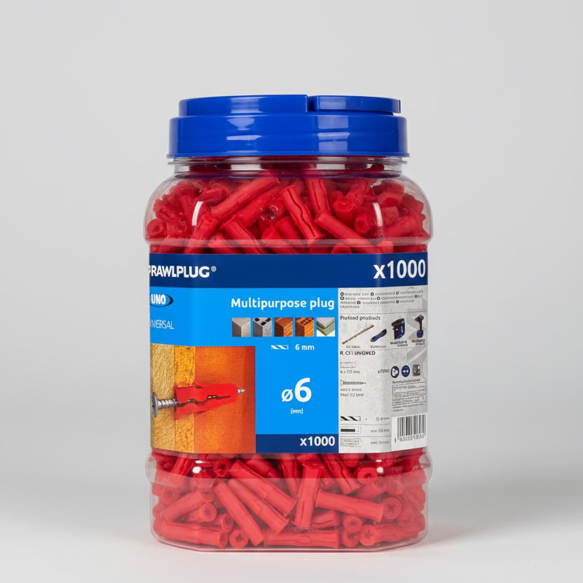 Rawlplug Uno Universal Plug Red (6mm) [Jar of 1000]
