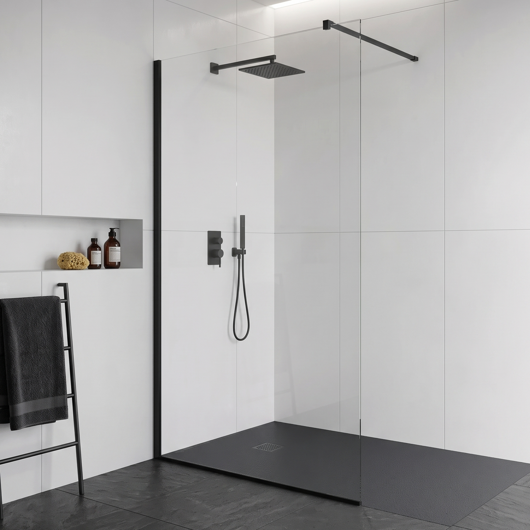 Slate Effect Rectangular Shower Tray - Black