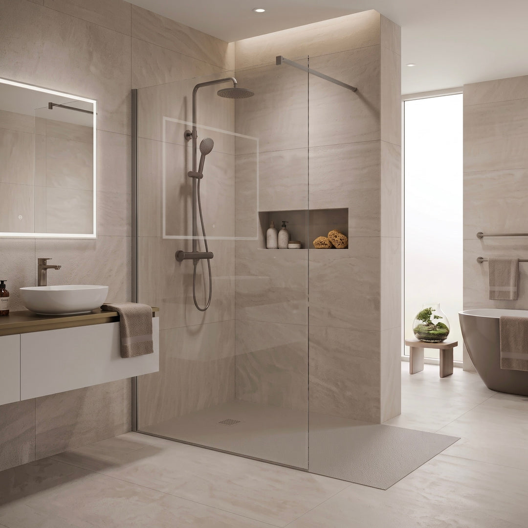 Slate Effect Rectangular Shower Tray - Taupe