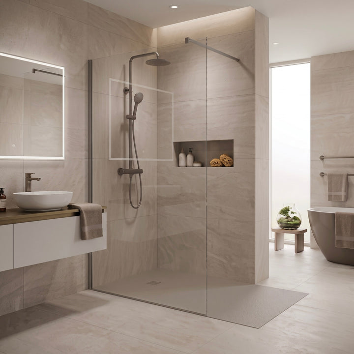 Slate Effect Rectangular Shower Tray - Taupe