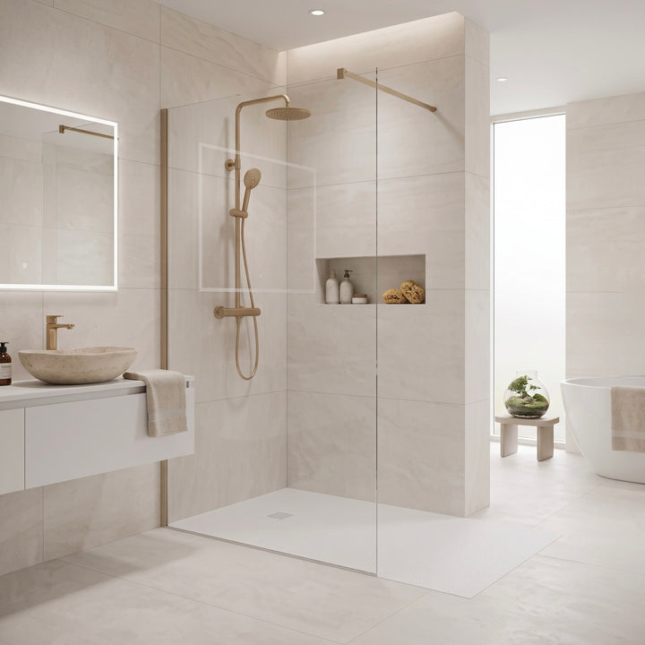 Slate Effect Rectangular Shower Tray - White