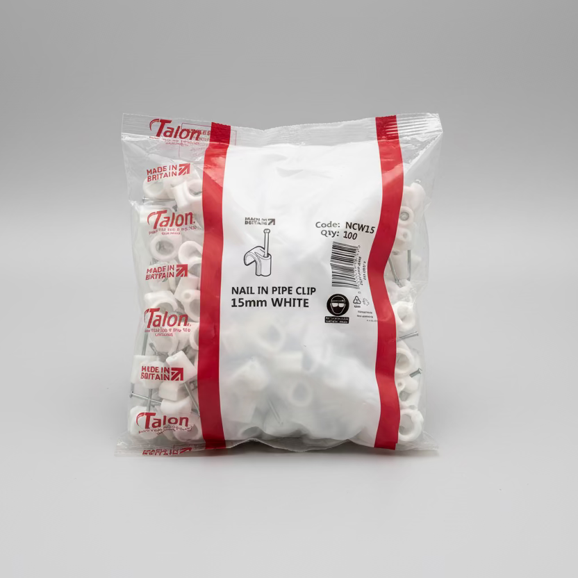 Talon 15mm Nail-In Pipe Clips - White (Bag of 100)