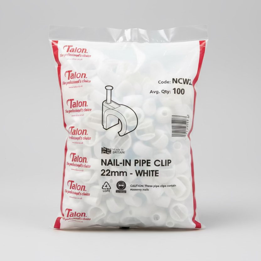 Talon 22mm Nail-In Pipe Clips - White (Bag of 100)