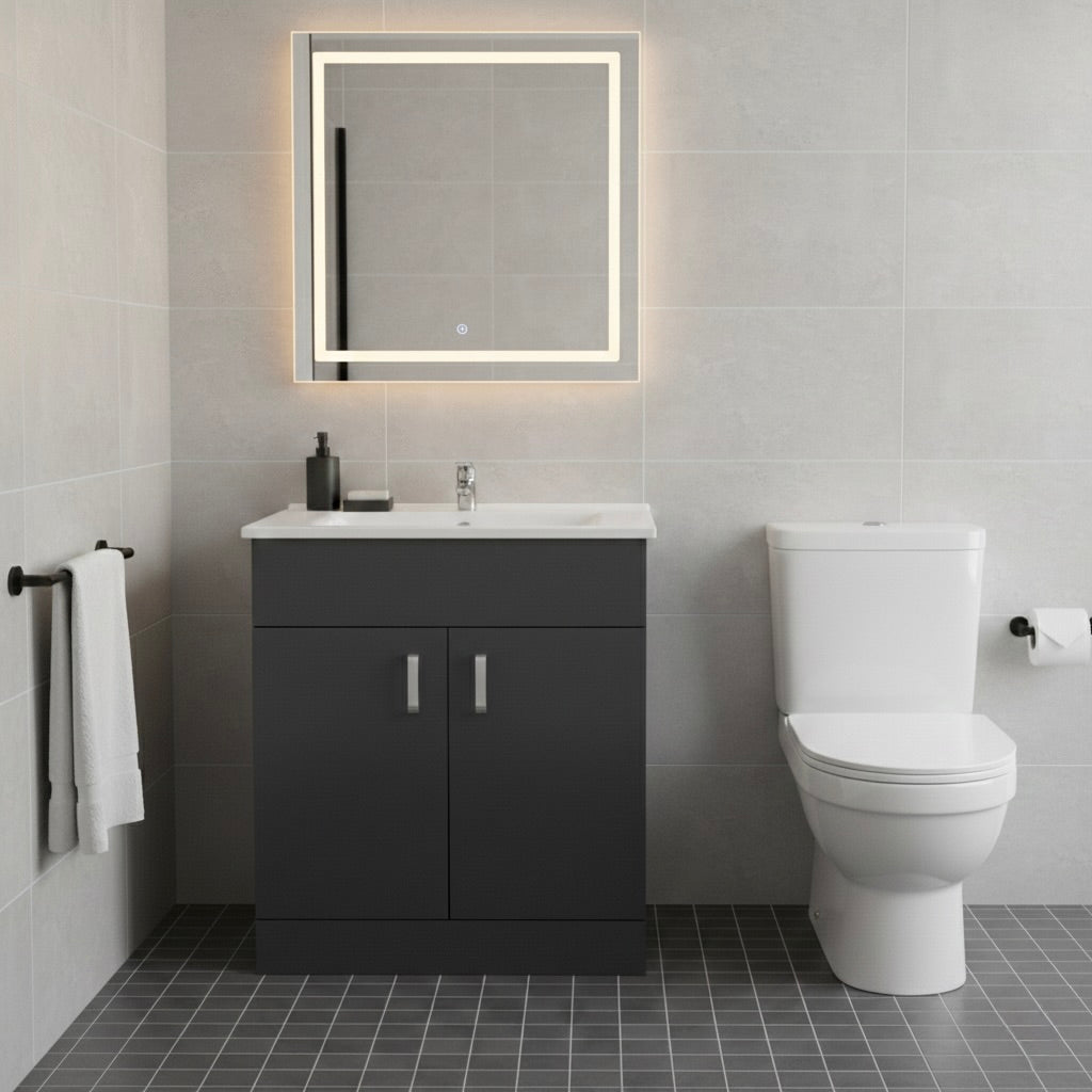 Troya 55cm Floor Standing Vanity Unit in Gloss Anthracite