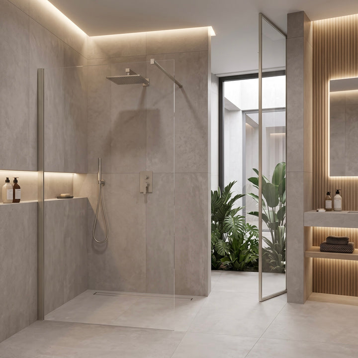 Velora 8mm Brushed Nickel Wetroom Glass Panel
