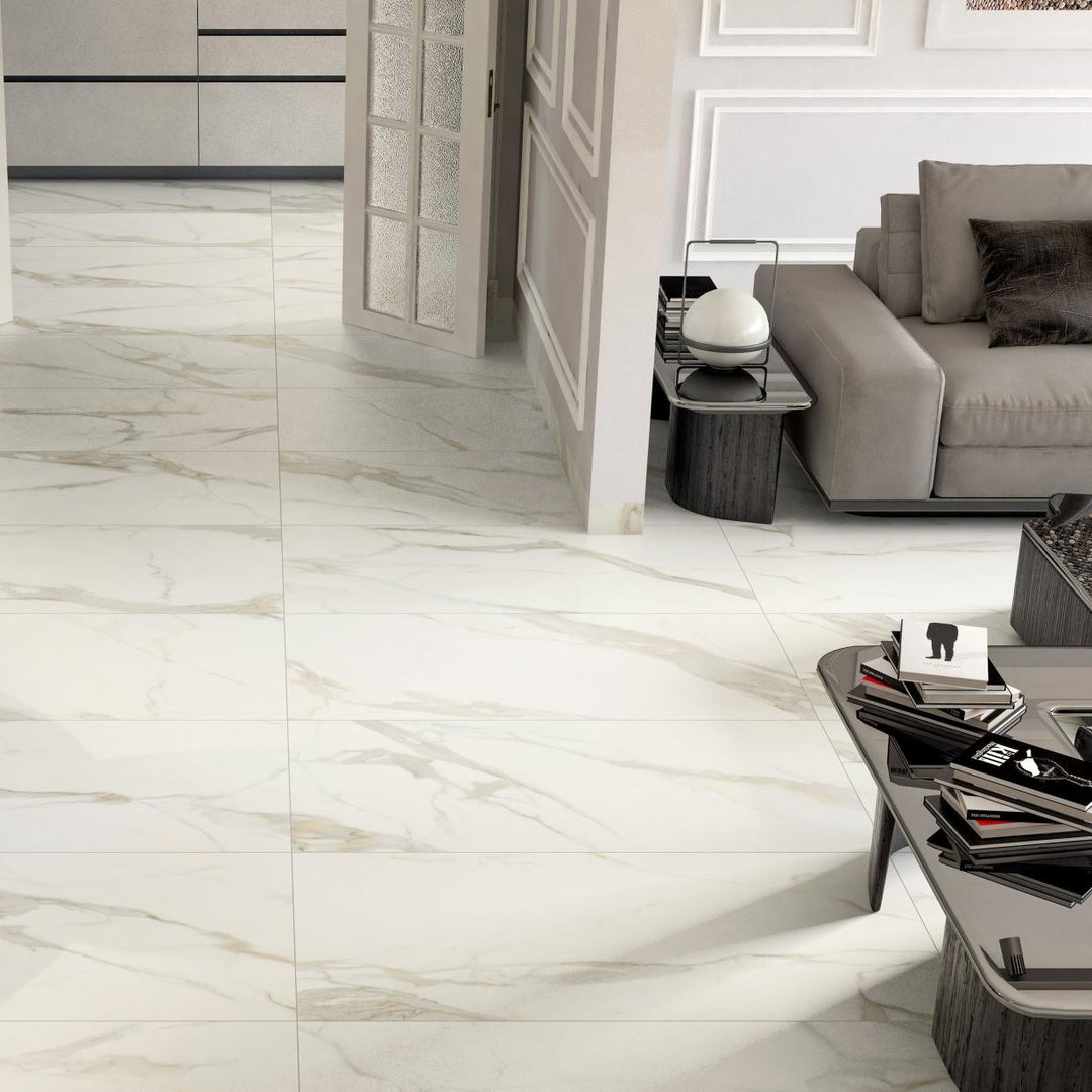 Calacata Gold Gloss Porcelain Tile 120x60 (Sqy)