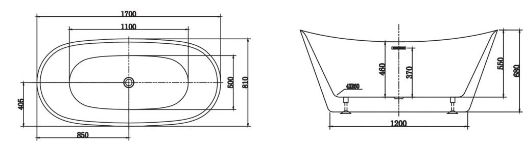 Vana Freestanding Bath 1700*810 inc waste